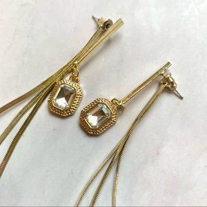 Chain Back Bar and Cubic Zirconia Gold Stud Earrings